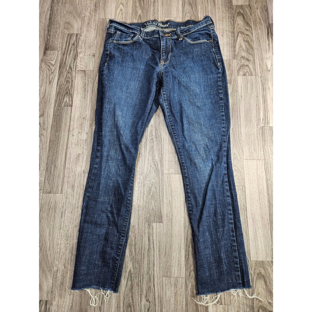 Old Navy Sweetheart Jeans Womens 8 Regular Blue Dark Wash Raw Hem Denim